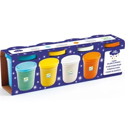Djeco 4 Pots De Pâte à Modeler Pailletée – Image 2