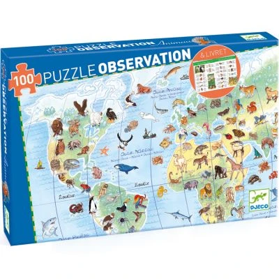 Djeco Puzzle D'observation Avec Livret Les Animaux Du Monde (100 Pièces) – Image 4